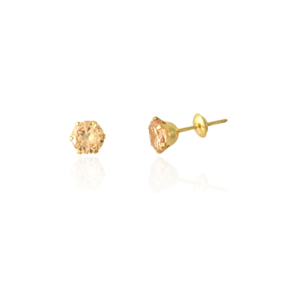 Brinco Ouro 18K Pedra Champanhe 5mm