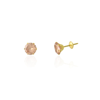 Brinco Ouro 18K Pedra Champanhe 6mm