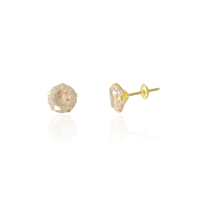 Brinco Ouro 18K Pedra Champanhe 7mm