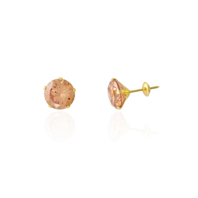 Brinco Ouro 18K Pedra Champanhe 8mm