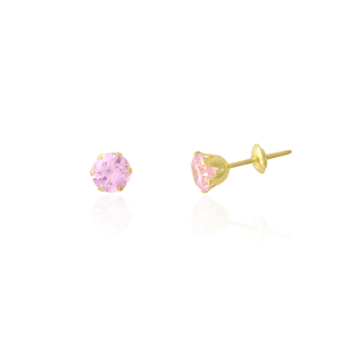 Brinco Ouro 18K Pedra Rosa 5mm