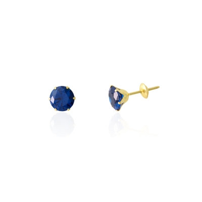 Brinco Ouro 18K Pedra Safira 6mm