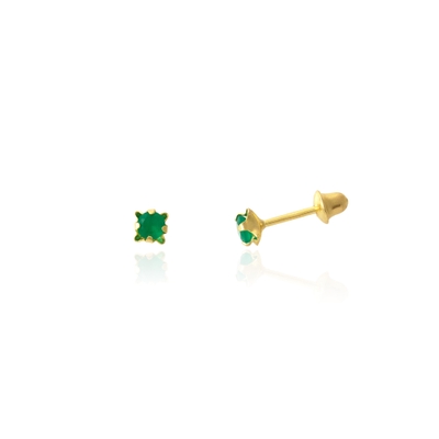 Brincos Ouro 18K Pedra Verde 3mm