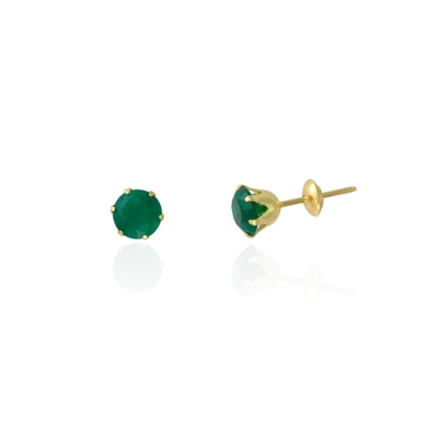 Brinco Ouro 18K Pedra Verde 5mm