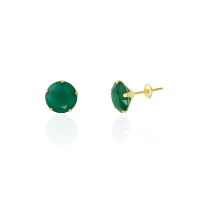 Brinco Ouro 18K Pedra Verde 8mm