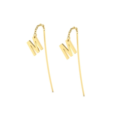 Brinco Palito com Pingente de Letra Ouro 18k