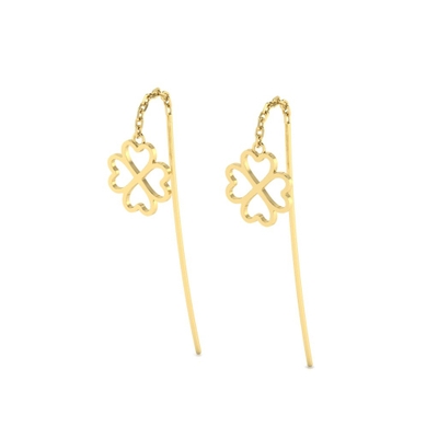 Brinco Palito com Pingente Trevo Ouro 18k
