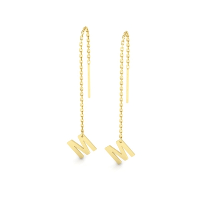 Brinco Palito Corrente com Letra Ouro 18k