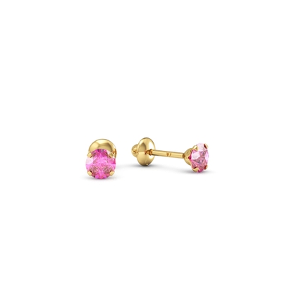 Brinco Pedra Ouro 18K 3mm Rosa Turmalina