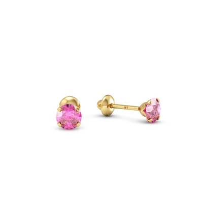 Brinco Pedra Ouro 18K 4mm Rosa Turmalina