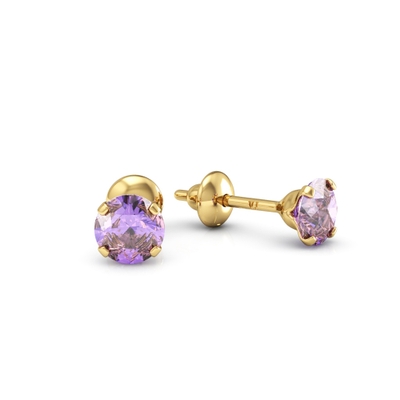 Brinco Pedra Ouro 18K 5mm Roxo Ametista