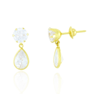 Brinco Ponto de Luz com Pingente de Gota Ouro