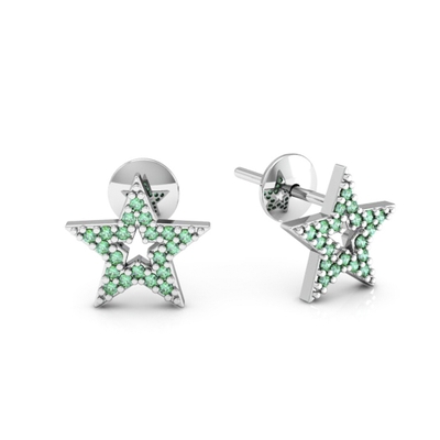 Brinco Prata Estrela com Pedras Verdes