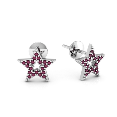 Brinco Prata Estrela com Pedras Vermelhas