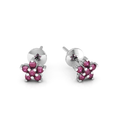 Brinco Prata Flor com Pedras Vermelhas