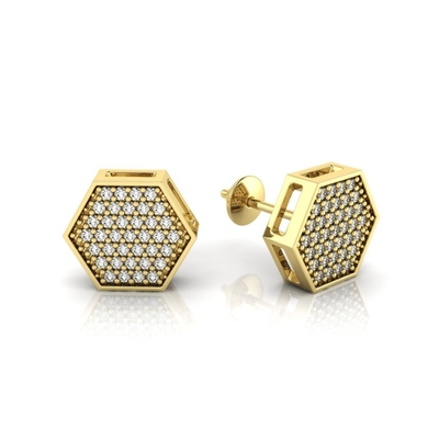 Brinco Sextavado Ouro 18K Coleção Pavê Pequeno