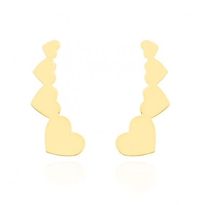Brinco Ear Cuff Corações Ouro 18K