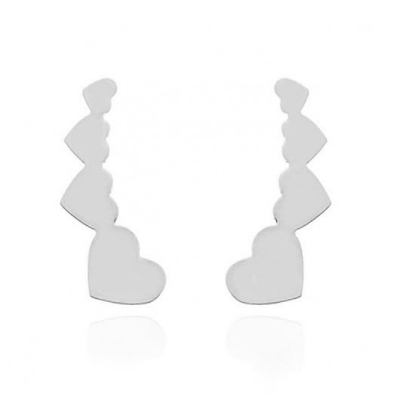 Brinco Ear Cuff Corações Prata