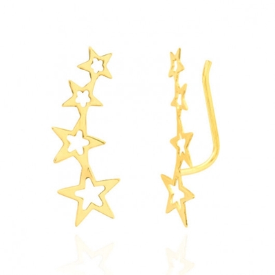 Brinco Ear Cuff Estrelas Vazado Ouro 18K