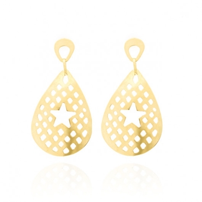 Brinco Gota com Estrela Ouro 18K