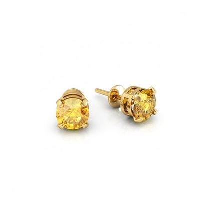 Brinco Ouro 18K Ponto de Luz Pedras Amarelas