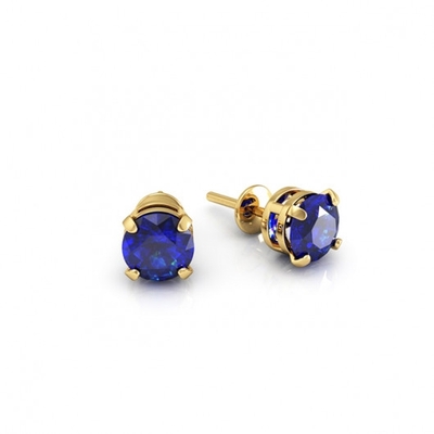 Brinco Ouro 18K Ponto de Luz Pedras Azuis