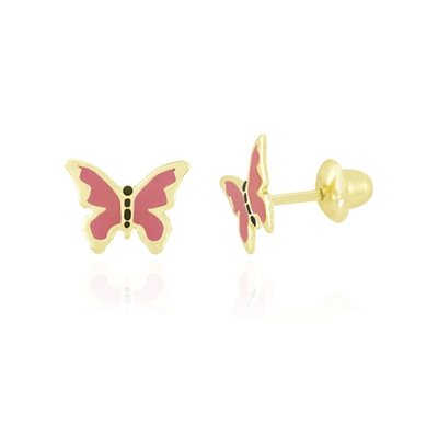 Brincos de Borboleta Rosa Ouro 18k