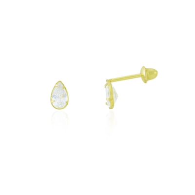 Brincos de Gota com Pedra Branca Ouro 18k