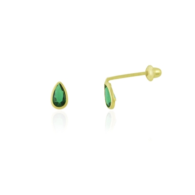 Brincos de Gota com Pedra Verde Ouro 18k