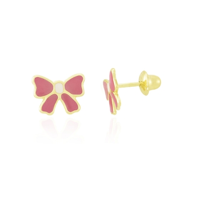 Brincos de Lacinho Rosa Ouro 18k