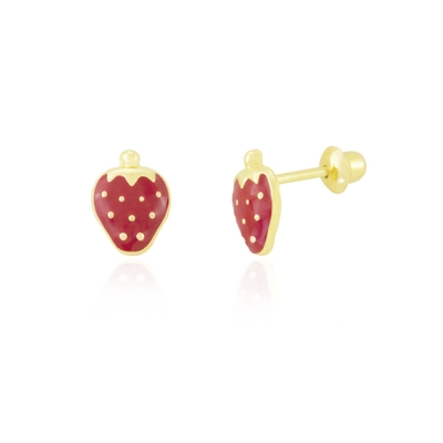 Brincos de Morango Vermelho Ouro 18k