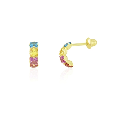Brincos Meia Argola com Pedras Coloridas Ouro 18k