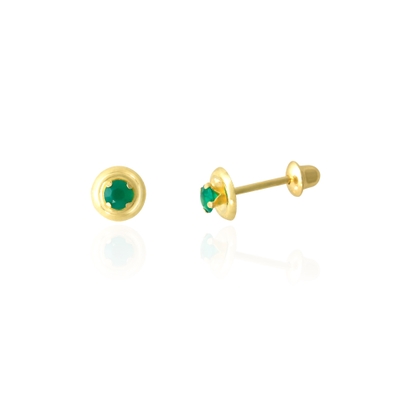 Brincos Ouro 18K Bolinha Verde