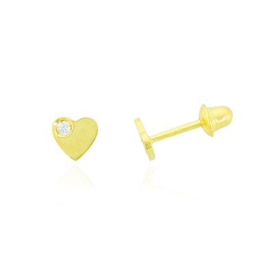 Brincos Ouro 18K Coração Com Pedra