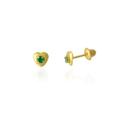 Brincos Ouro 18K Coração Pedra Verde