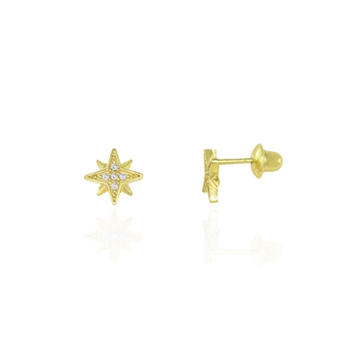Brincos Ouro 18K Estrela com Zircônias