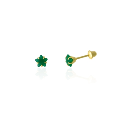 Brincos Ouro 18K Estrela Verde 4mm