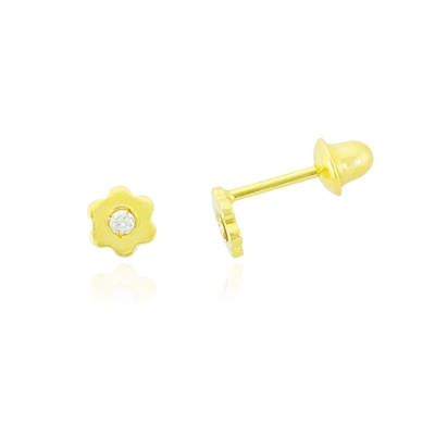 Brincos Ouro 18K Flor Com Pedra