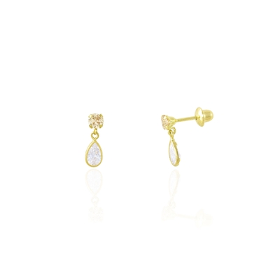 Brincos Ouro 18K Granada com Pingente de Gota