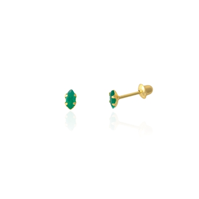 Brincos Ouro 18K Navete Pedra Verde