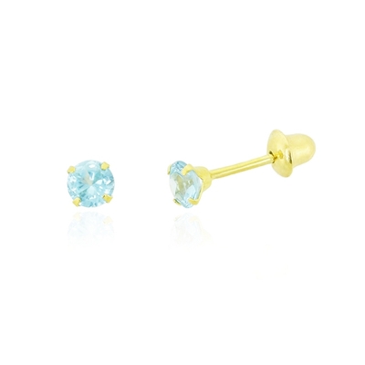 Brincos Ouro 18K Pedra Azul 2,5 mm