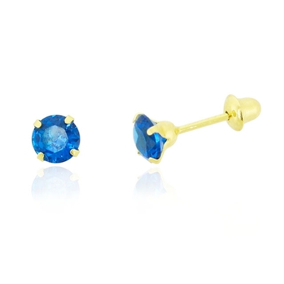 Brincos Ouro 18K Pedra Azul 4 mm