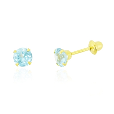 Brincos Ouro 18K Pedra Azul 4mm