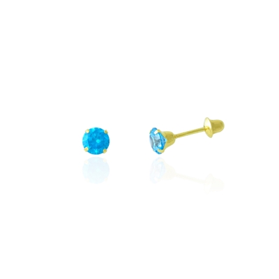 Brincos Ouro 18K Pedra Azul Caribe 4mm