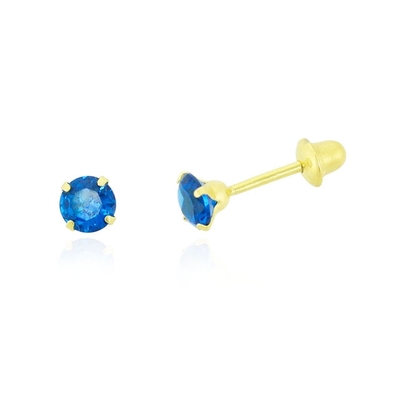 Brincos Ouro 18K Pedra Azul Safira 3mm