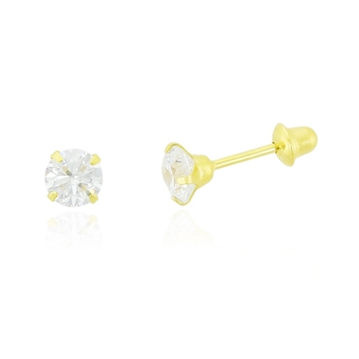 Brincos Ouro 18K Pedra Branca 3,5 mm