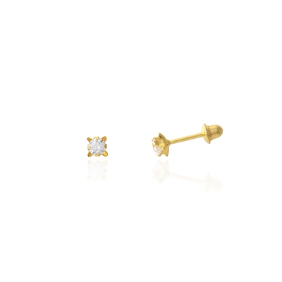 Brincos Ouro 18K Pedra Branca 3mm