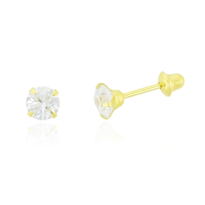 Brincos Ouro 18K Pedra Branca 4 mm