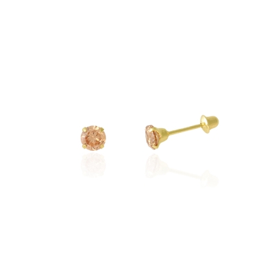 Brincos Ouro 18K Pedra Champanhe 4mm