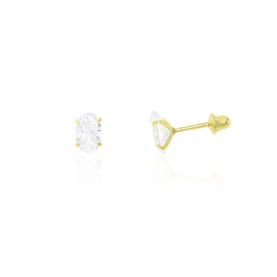 Brincos Ouro 18K Pedra Oval Branca